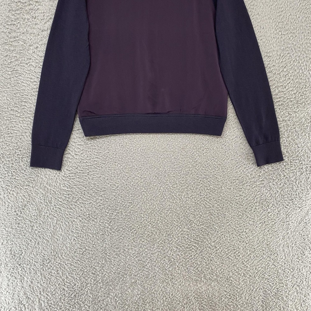 Theory Project Sweater Womens Small Purple Silk Front Merino Wool Knit Crewneck - Picture 2 of 12